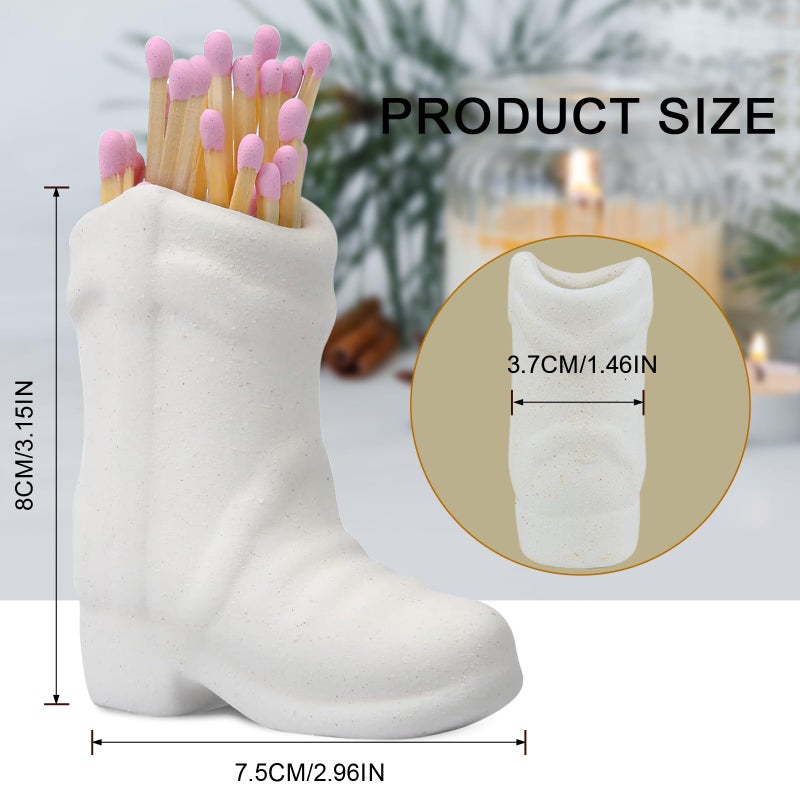 KALAUTO Cowboy Boot Match Holder With Striker - Coastal Home Ceramic Cowgirl Boot Decor Aesthetic Small Cute Matchstick Box Western Decorative Mini Matchesboxes For Bathroom Bedroom Fireplace Kitchen (white) - Image 4